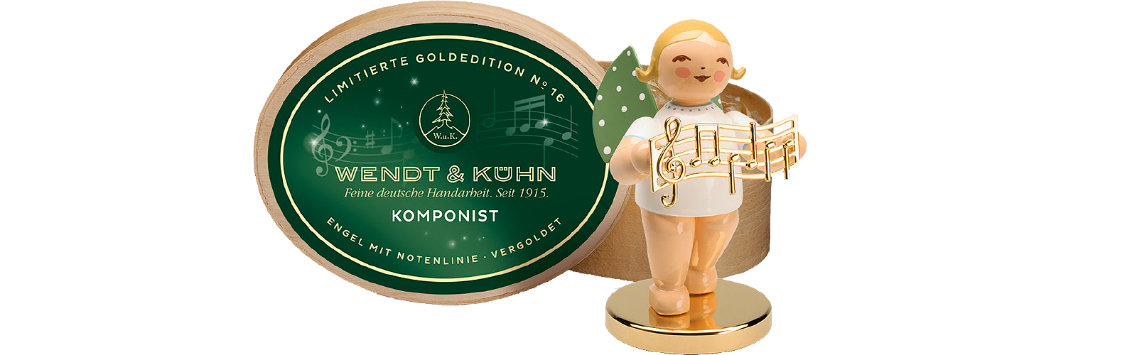 Neu Ab Juli 2023 im Sortiment - Goldedition No. 16 - Komponist, Engel mit Notenlinie - vergoldet