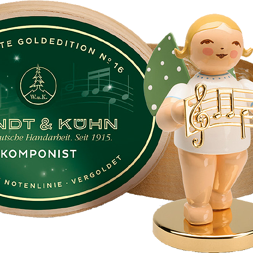 Neu Ab Juli 2023 im Sortiment - Goldedition No. 16 - Komponist, Engel mit Notenlinie - vergoldet
