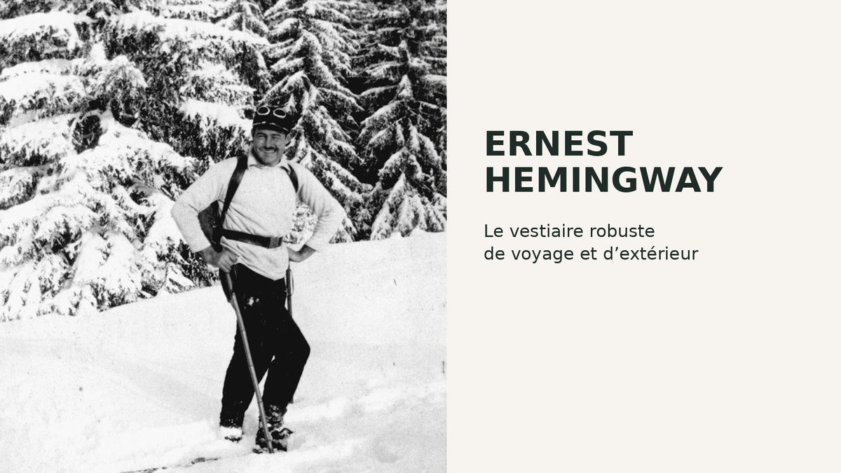 Ernest Hemingway à ski en Suisse en 1927 et titre sur son vestiaire robuste Image