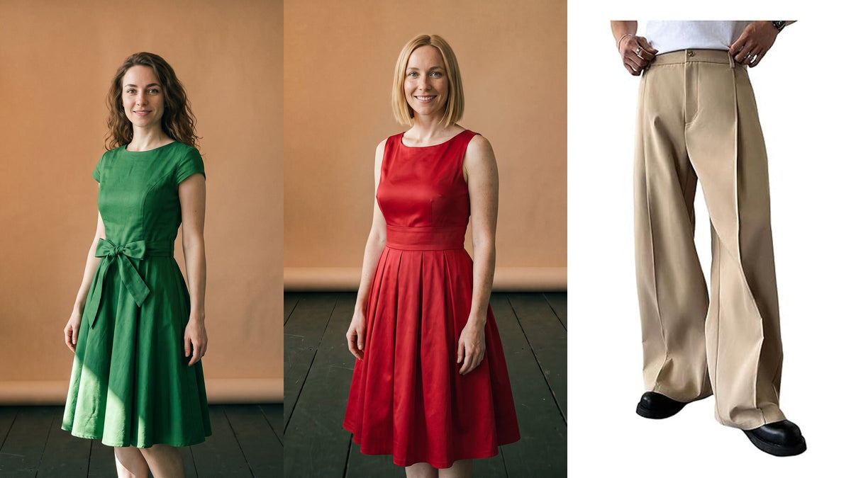 Style vintage : robe verte, robe rouge et pantalon ample inspirés des années 50 Image