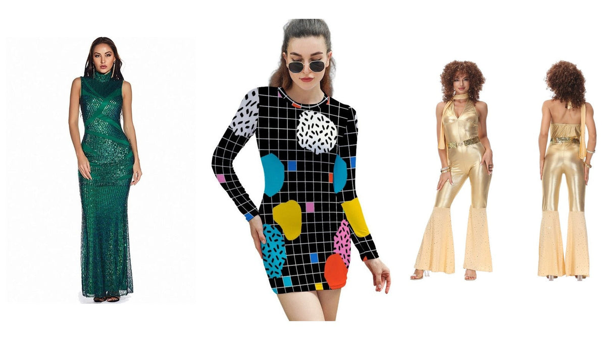 Comment s’habiller comme dans les années 80 : robe brillante, mini-robe graphique et combinaison évasée