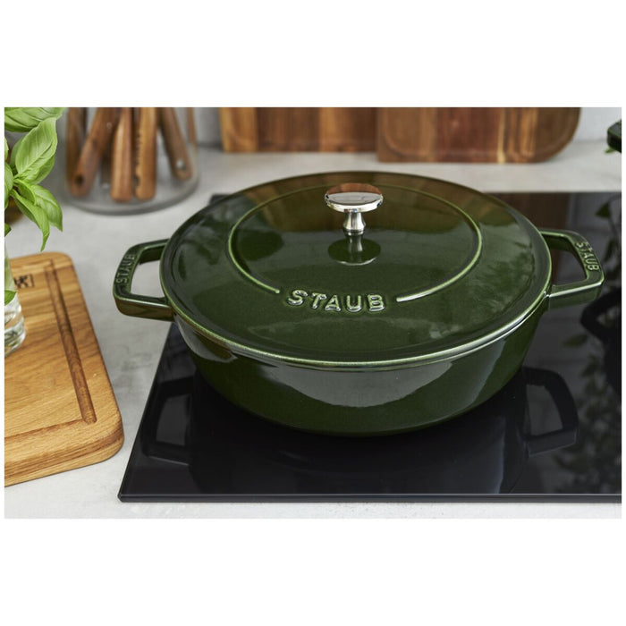 STAUB Bräter mit Chistera Drop-Structure, 24 cm | Basilikum-Grün | rund | Gusseisen