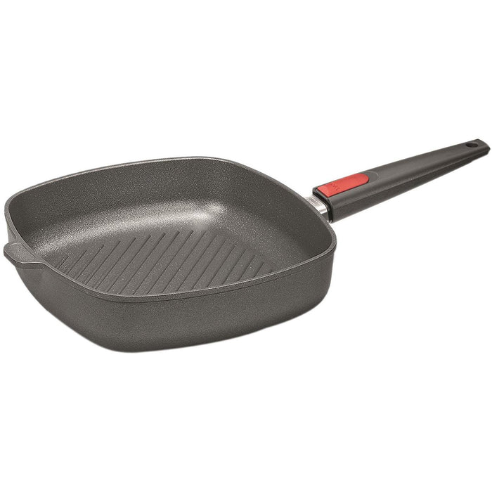 Woll, Guss-Steakpfanne mit Rillen, Induktion 28 x 28 cm Nowo Titanium + Silikon-Spritzschutz