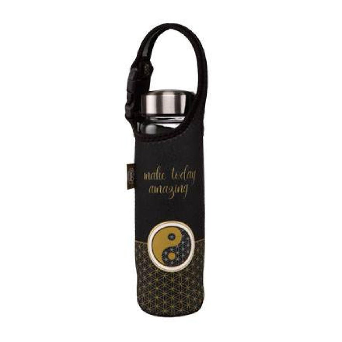Goebel Lotus - Yin Yang schwarz Glasflasche mit Neoprenhülle