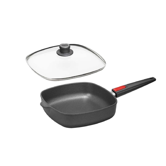 Woll, Nowo-Titanium INDUKTION-SET bestehend aus Viereckpfanne, 6,5cm hoch, 26x26cm, abnehmbarer Stiel, inkl. passenden Sicherheitsglasdeckel in attraktiver Gesc