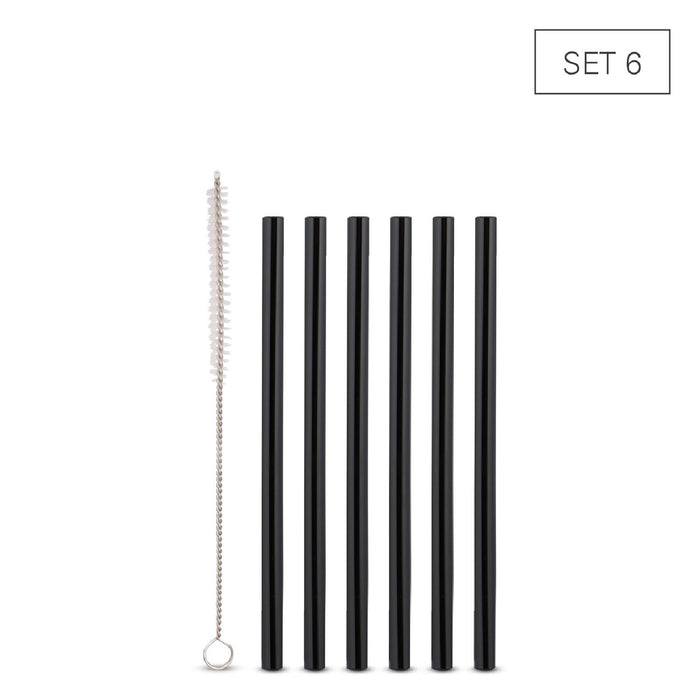 Weis Trinkhalme Glas schwarz 15 cm - Set 6  +  Bürste