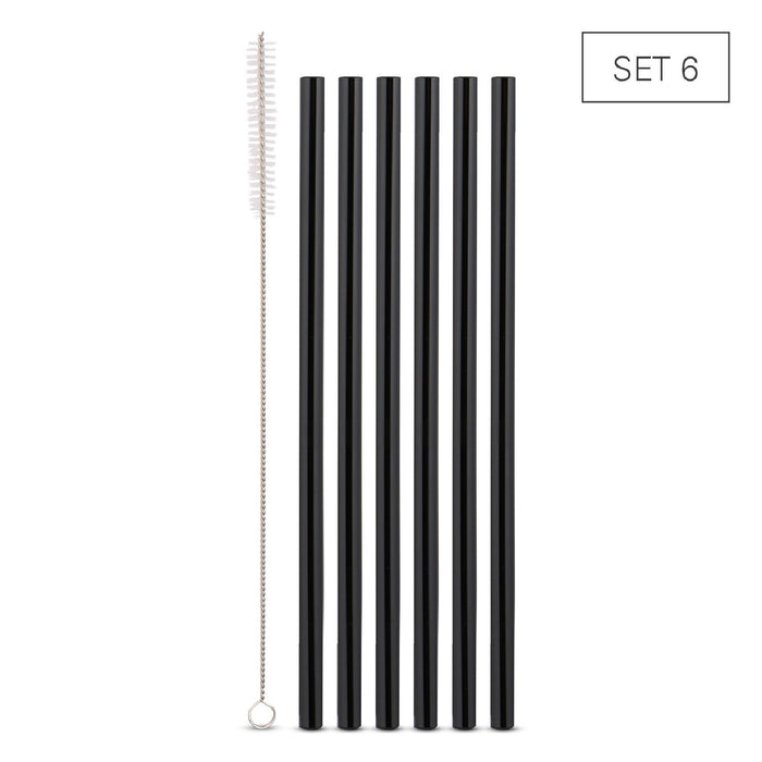 Weis Trinkhalme Glas schwarz für Smoothies - Set 6 + Bürste