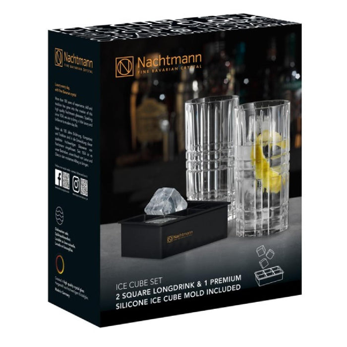 Nachtmann Square Longdrink Ice Cube Set: 2 Longdrinkgläser + 1 Eiswürfelform