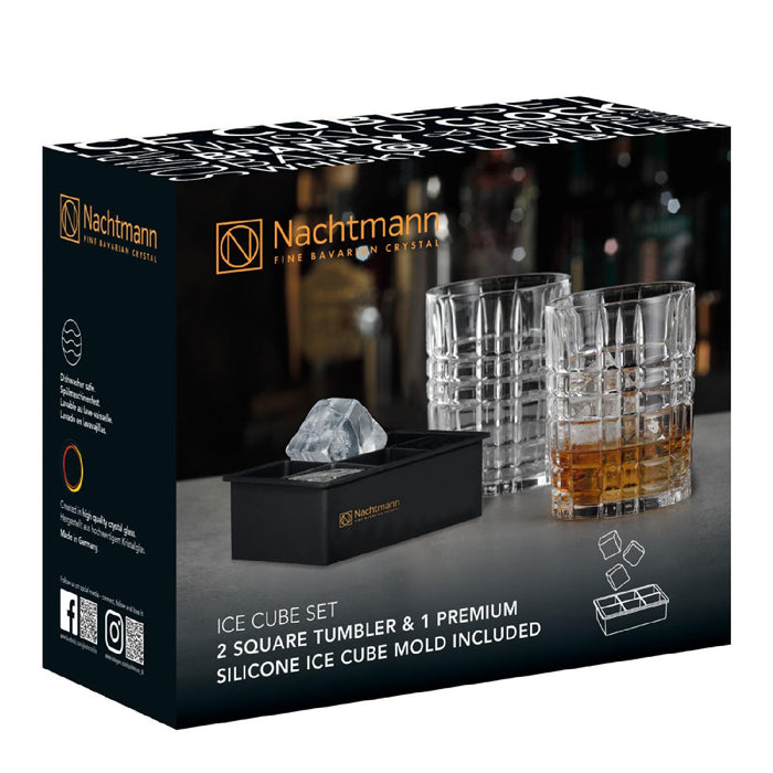 Nachtmann Square Whisky Ice Cube Set: 2 Whiskygläser + 1 Eiswürfelform