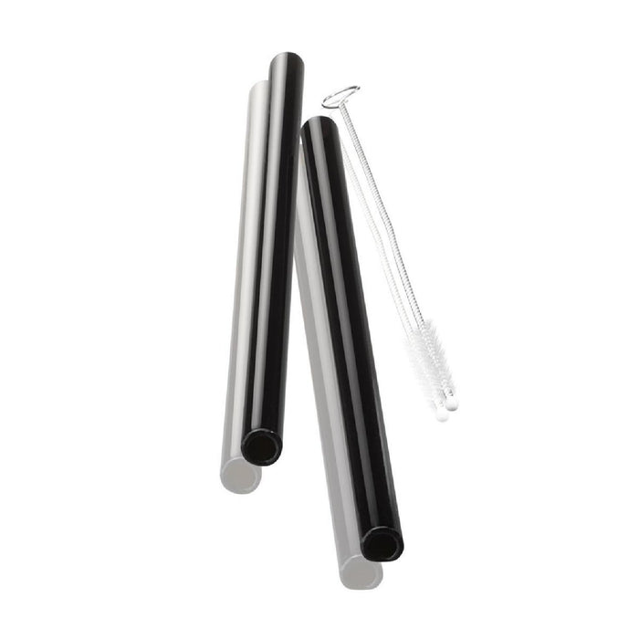GEFU Glastrinkhalm FUTURE, 18 cm schwarz 4 Stück mit Bürste