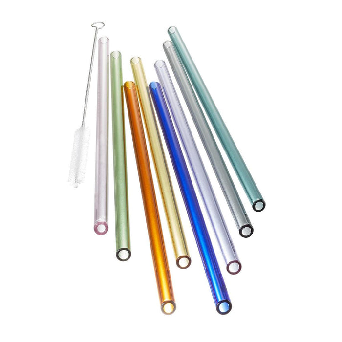 GEFU Glastrinkhalm FUTURE, 23 cm bunt 8 Stück mit Bürste