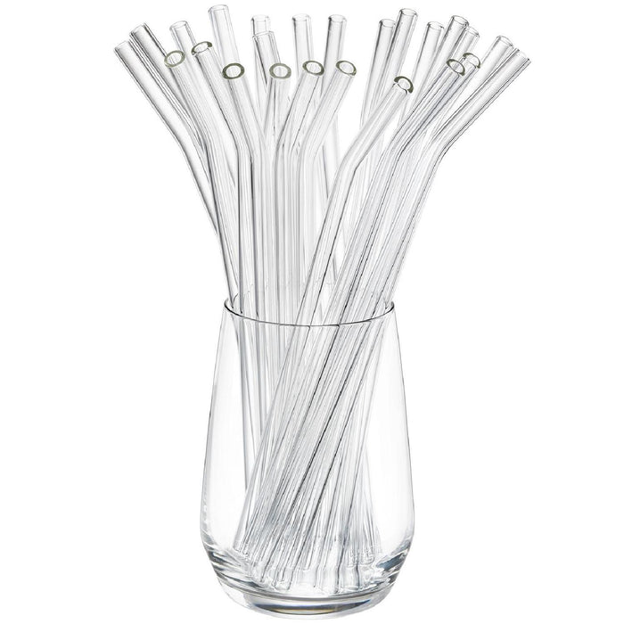 GEFU Glastrinkhalm FUTURE, 23 cm gebogene Form, 25 Stück transparent mit 2 Bürsten