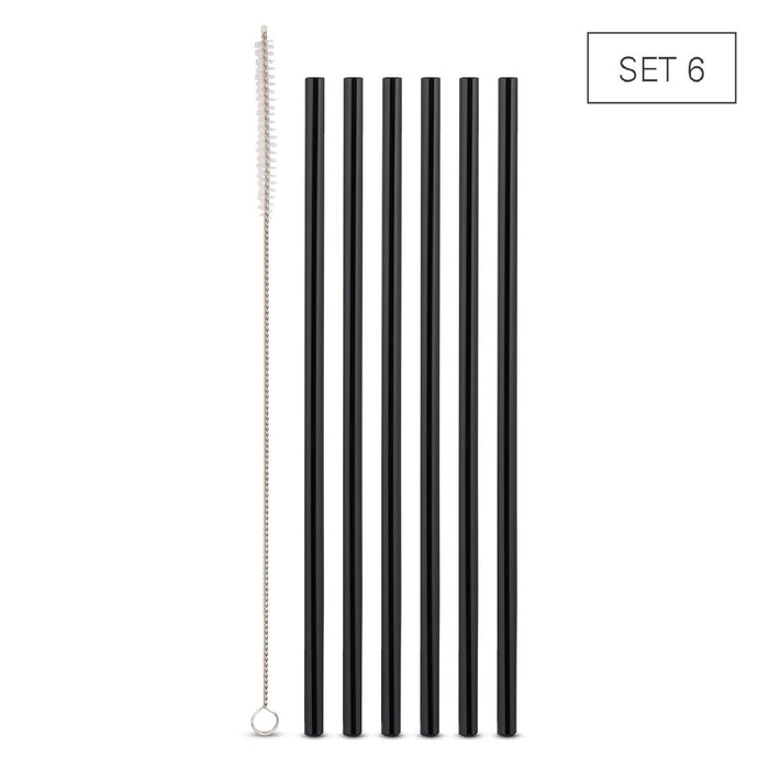 Weis Trinkhalme Glas gerade schwarz 24 cm - Set 6  +  Bürste