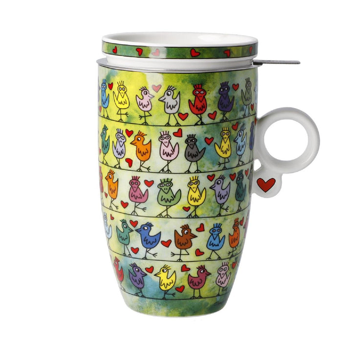 Goebel James Rizzi Birds on a Love Wire Teetasse mit Deckel und Sieb