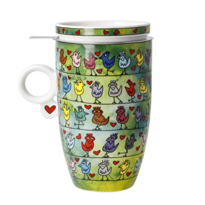 Goebel James Rizzi Birds on a Love Wire Teetasse mit Deckel und Sieb
