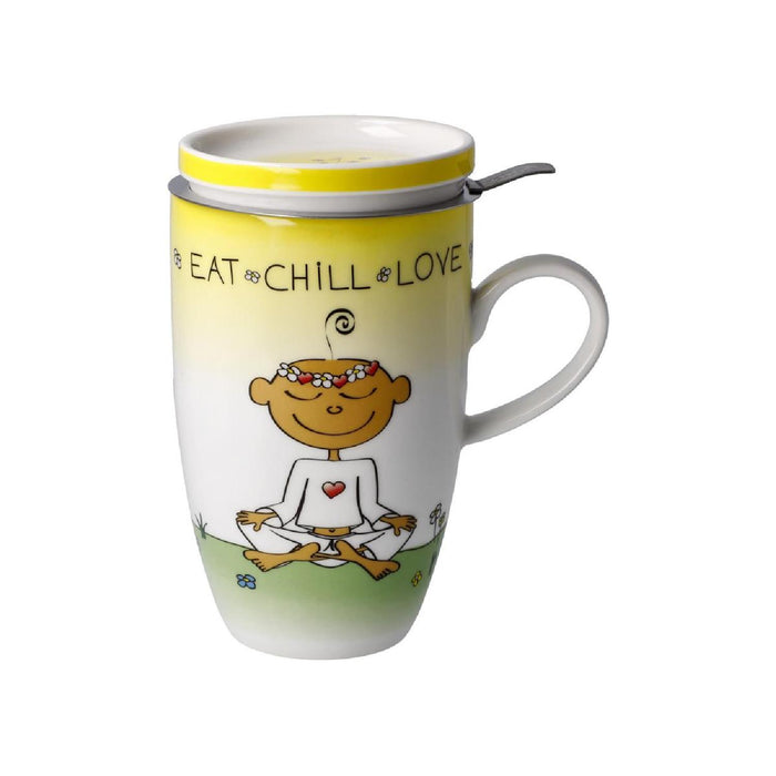 Goebel Der kleine Yogi Eat Chill Love Teetasse mit Deckel und Sieb
