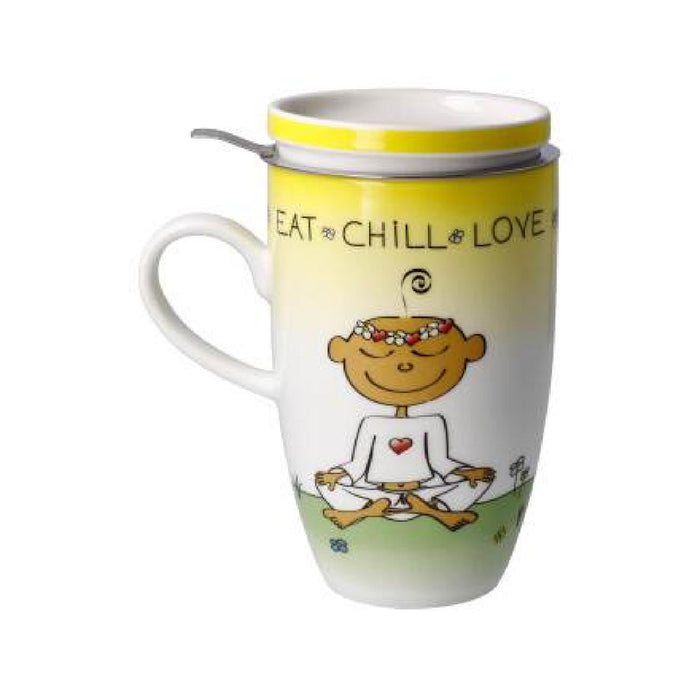 Goebel Der kleine Yogi Eat Chill Love Teetasse mit Deckel und Sieb