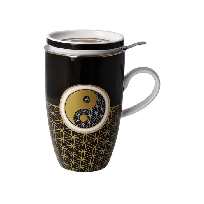 Goebel Yin Yang Schwarz Teetasse mit Deckel und Sieb