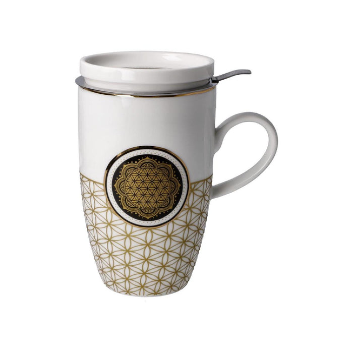 Goebel Yin Yang Blume des Lebens Weiß - Teetasse mit Deckel und Sieb