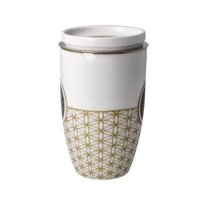 Goebel Yin Yang Blume des Lebens Weiß - Teetasse mit Deckel und Sieb