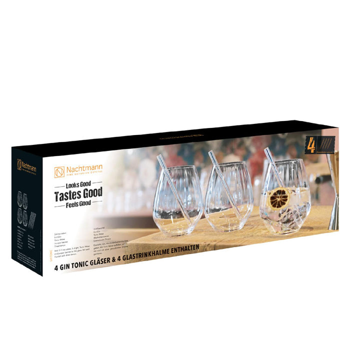 Nachtmann Tastes Good Vorteilsset 4 Gin Tonic Gläser + 4 Glastrinkhalme + Reinigungsbürste