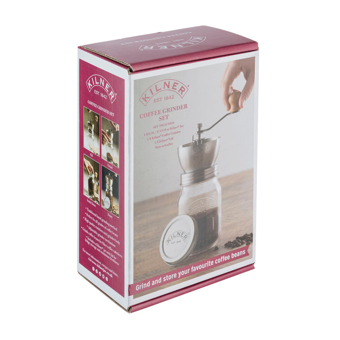 KILNER Kaffeemühle mit Drehkurbel und Glas, 500 ml