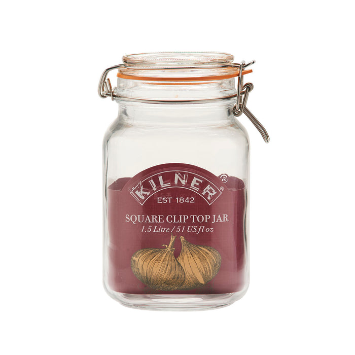 KILNER Quadratisches Bügelverschluss Glas, 1,5 Liter