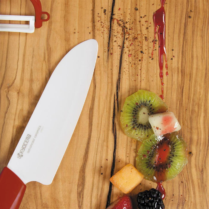 KYOCERA GEN RED Cut & Peel Set: Santoku-Keramikmesser mit Schäler