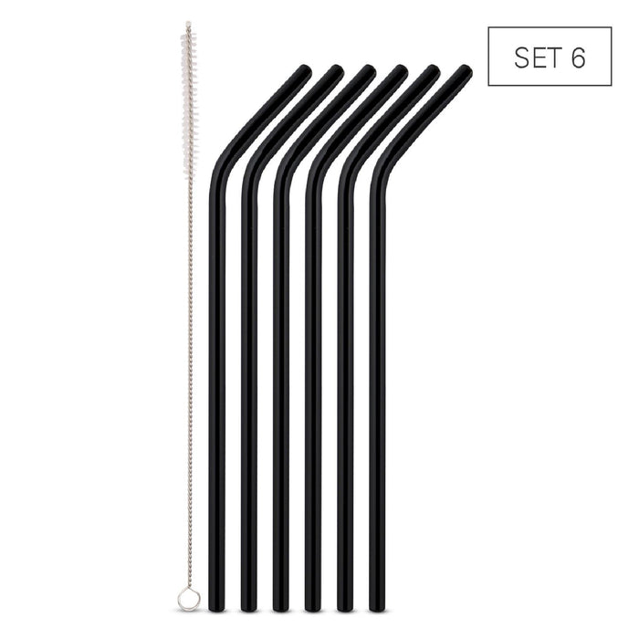 Weis Trinkhalme Glas schwarz  24 cm - Set 6 + Bürste