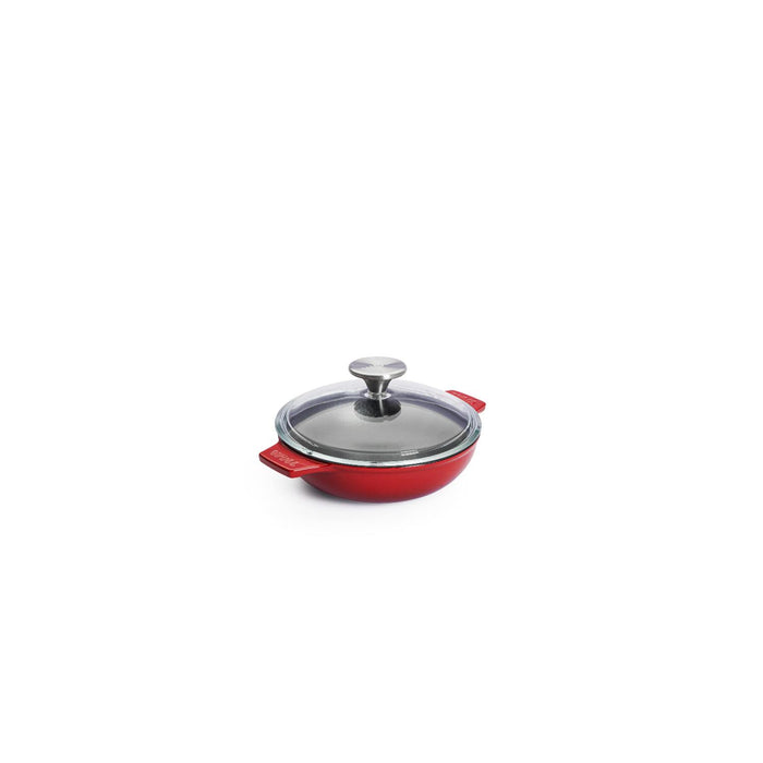 Woll, Iron, Wok, rund mit Glasdeckel mit Silikongriff Chili Red, 18 cm, 5.5 cm hoch