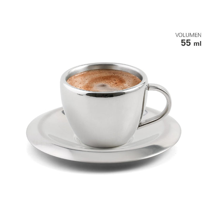 Weis Espressotasse aus Edelstahl mit Untersetzer