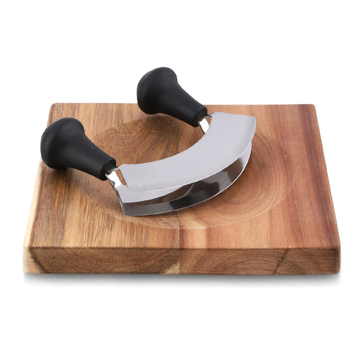 Weis Doppelwiegemesser 14 cm mit Holzbrett