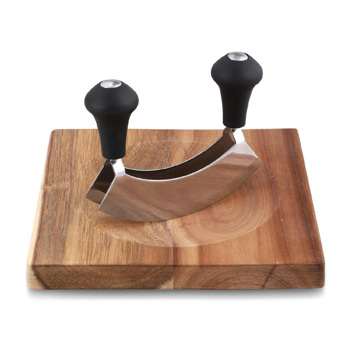 Weis Doppelwiegemesser 14 cm mit Holzbrett