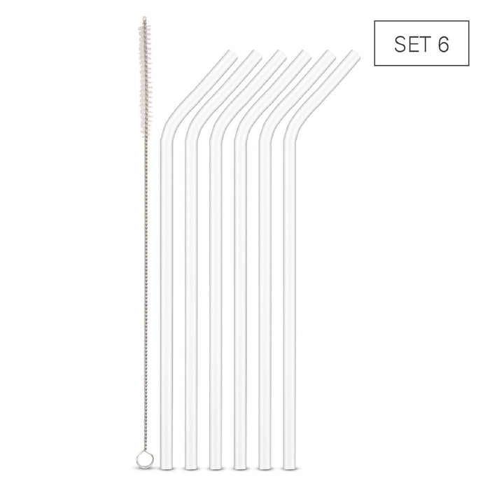 Weis Trinkhalme Glas angewinkelt 24 cm - Set 6 + Bürste