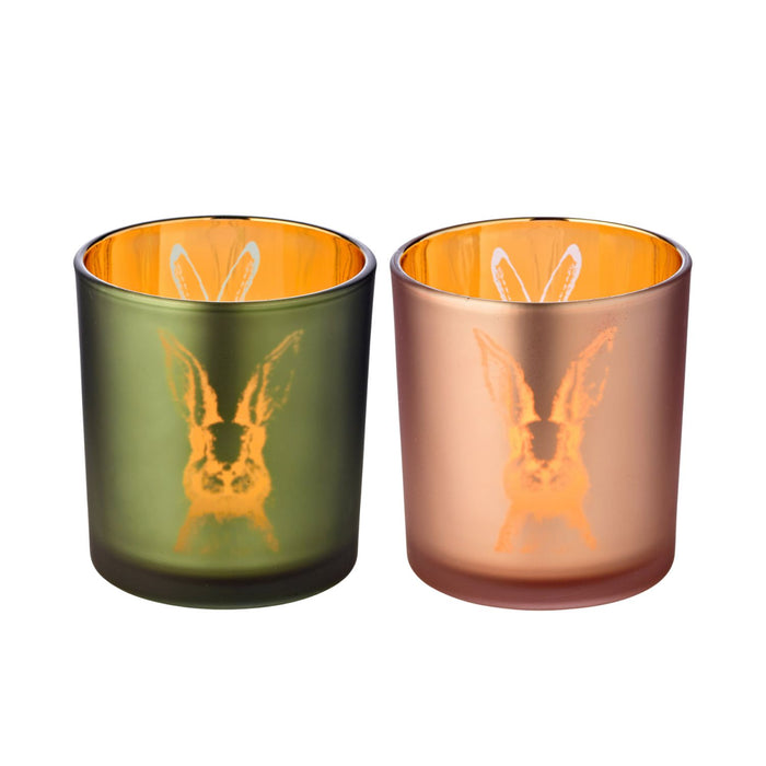 EDZARD Teelicht 2er Set Hase grün / rosa Ø 7 cm, H 8 cm