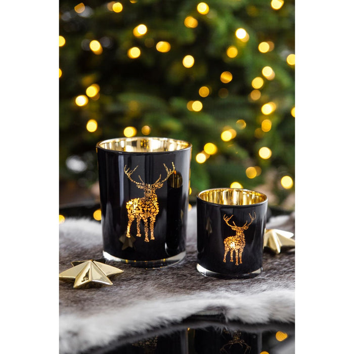EDZARD Glas Windlicht Fancy schwarz H 13 cm