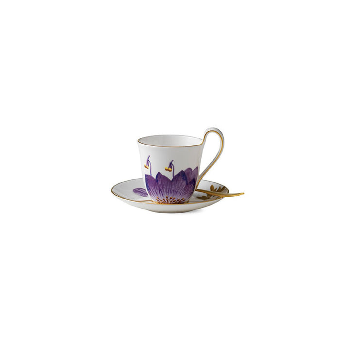 Royal Copenhagen Tasse mit Untertasse mit hohem Henkel - Stiefmütterchen - 27 cl