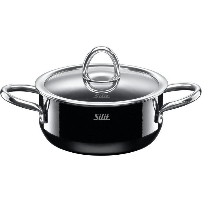 Silit 2101250111 Fleischtopf mit Deckel, Emaille, Schwarz, 16 cm