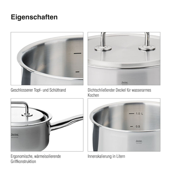 SPRING Stielkasserolle nieder Deckel BRIGADE PREMIUM 18cm