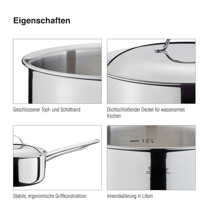 SPRING Stielkasserolle nieder mit Deckel CRISTAL 20 cm