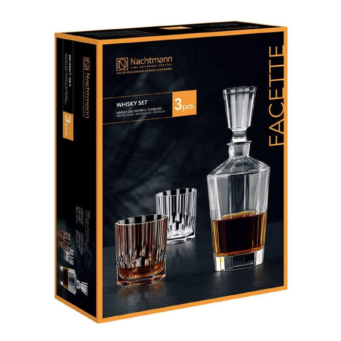 Nachtmann Aspen Whiskyset Facette, 1 Dekanter + 2 Whiskygläser, 3er-Set