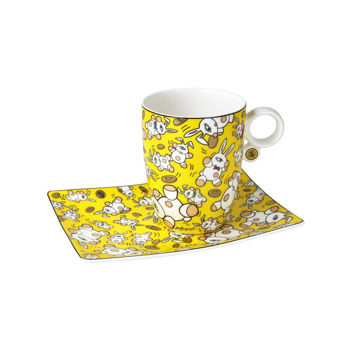 Goebel Mauro Bergonzoli Magic Bunny Gold Künstlertasse mit Untertasse