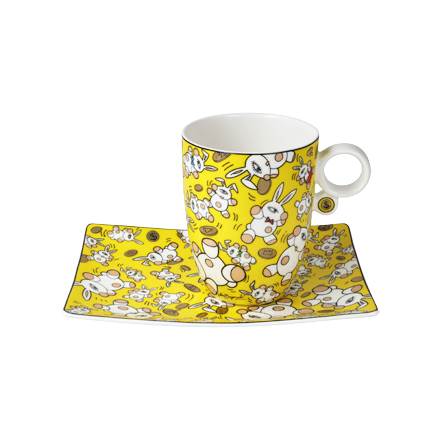 Goebel Mauro Bergonzoli Magic Bunny Gold Künstlertasse mit Untertasse