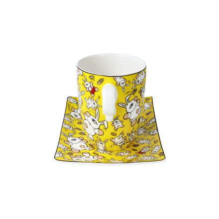Goebel Mauro Bergonzoli Magic Bunny Gold Künstlertasse mit Untertasse