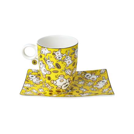 Goebel Mauro Bergonzoli Magic Bunny Gold Künstlertasse mit Untertasse