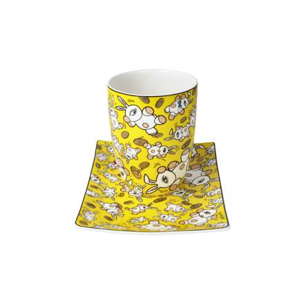 Goebel Mauro Bergonzoli Magic Bunny Gold Künstlertasse mit Untertasse