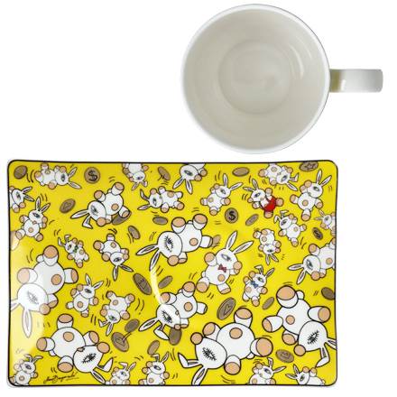 Goebel Mauro Bergonzoli Magic Bunny Gold Künstlertasse mit Untertasse