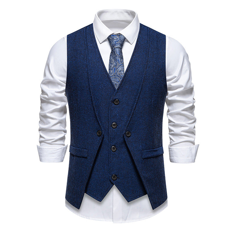 Gilet Vintage Homme à Double Boutonnage Effet Tweed