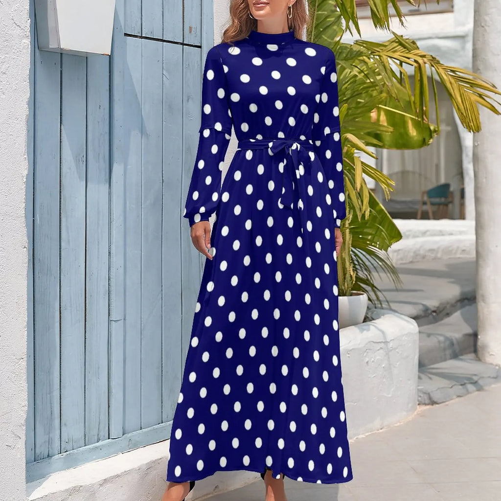 Robe Maxi Année 80 à Pois Bleus
