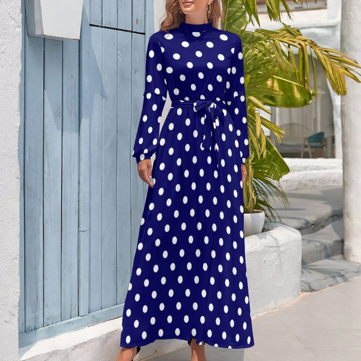 Robe Maxi Année 80 à Pois Bleus